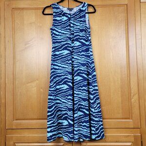Lands' End Sleeveless Blue Aqua Tiger Print Keyhole A-Line Maxi Sundress - S